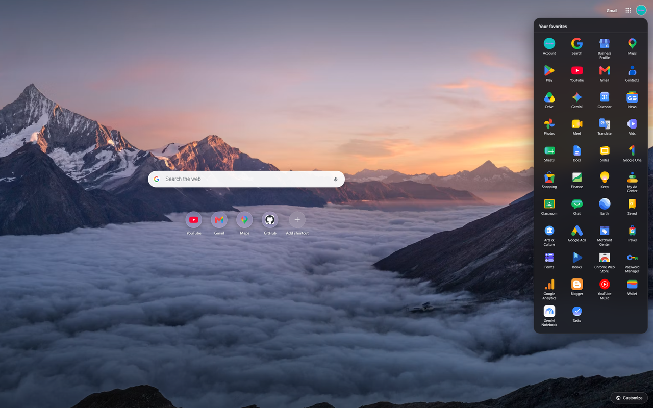 Google Apps Drawer Screenshot